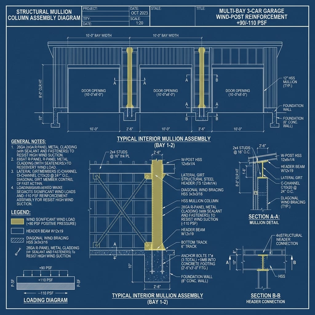 Multi-Bay Structural Wind-Post Mullion Column Blueprint Schematic | Six Senses Builders