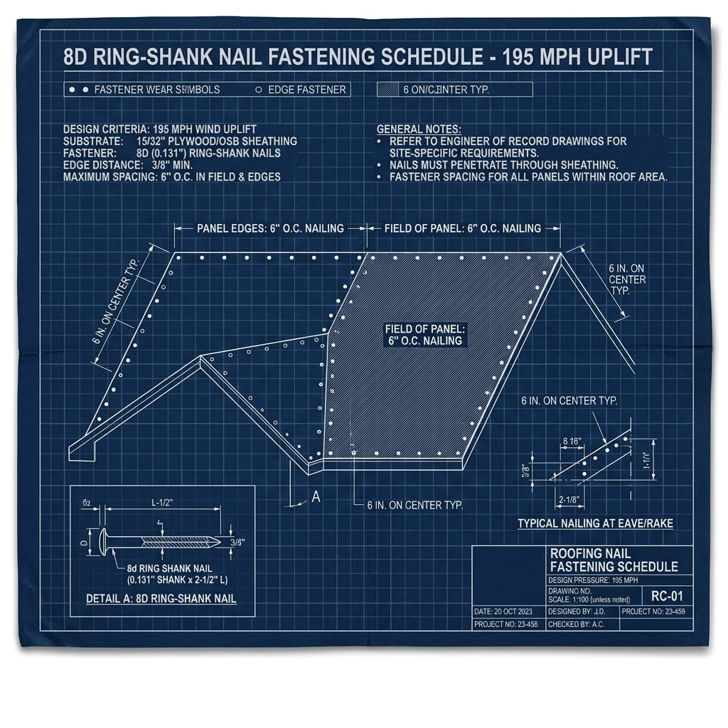 8d Ring-Shank Roofing Fastener Uplift Schedule Blueprint Schematic | Six Senses Builders